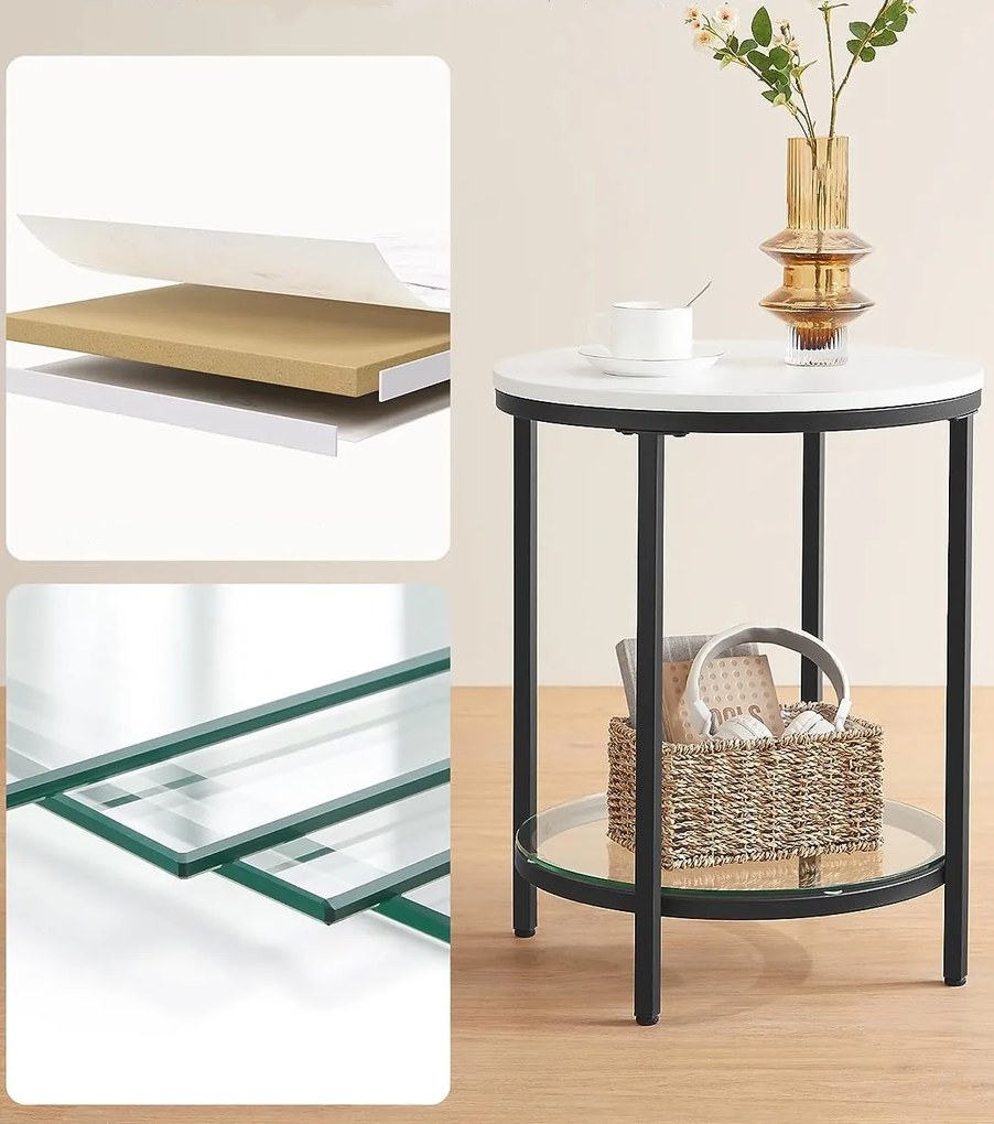 Măsuță ERIC cu design de marmură, 45x55cm, negru/alb Vasagle