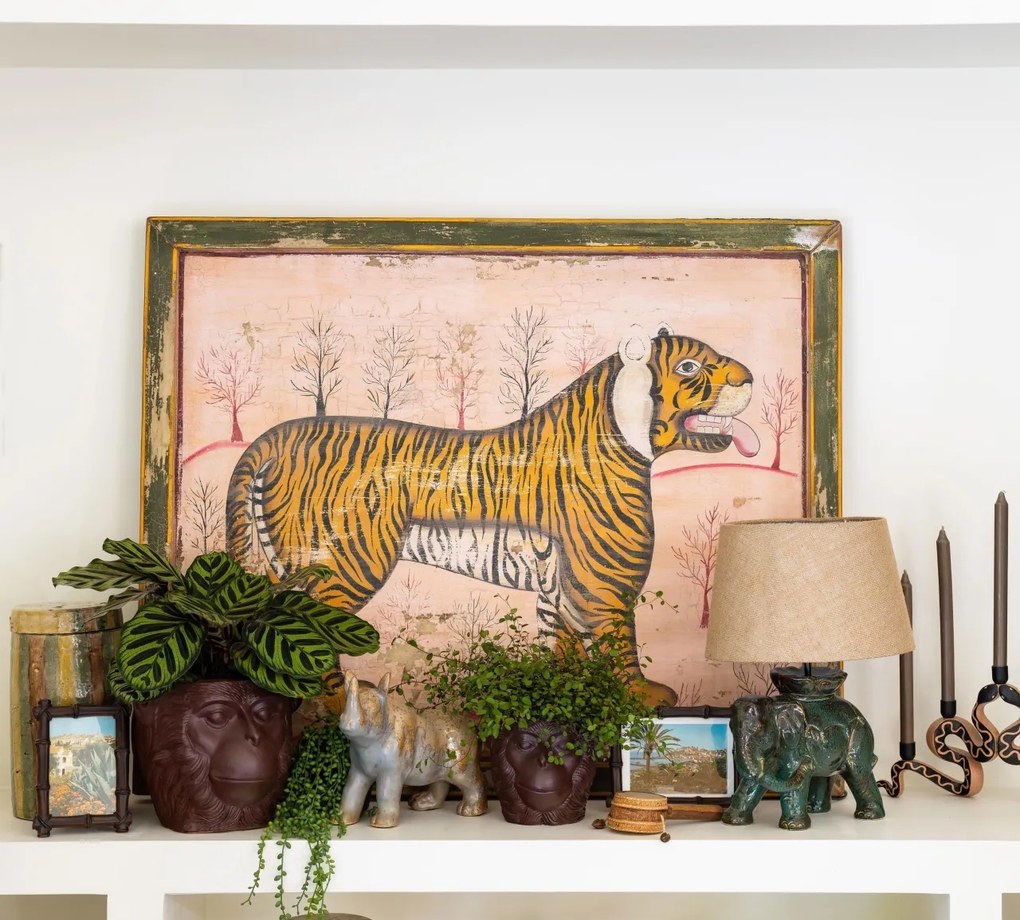 Lampa de masa verde jad din ceramică, cu abajur din bumbac , "Elephant Apparat"