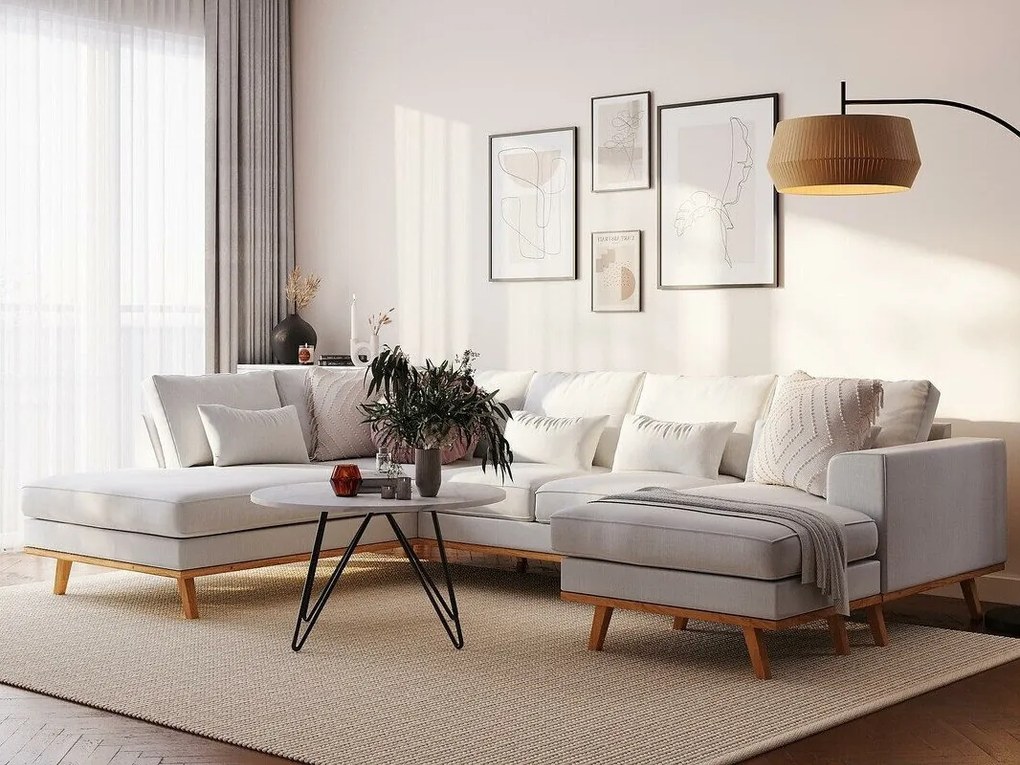 Colțar Seattle K121Beige, 295x202x85cm, Picioare: Lemn