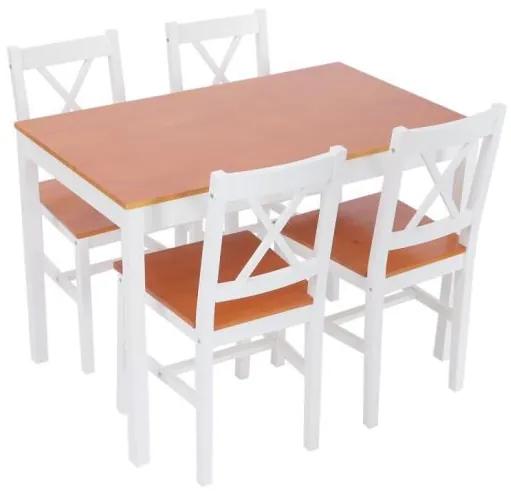 Set mobilier bucatarie/living, lemn, 1 masa, 4 scaune, alb si maro, 108x65x73 cm, Chomik