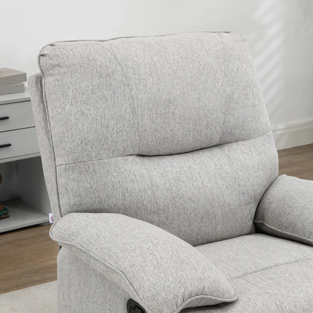 HOMCOM Fotoliu Rabatabil, Fotoliu Rabatabil din Material Textil cu Suport pentru Picioare, pentru Camera de Zi de Acasa, Gri Deschis