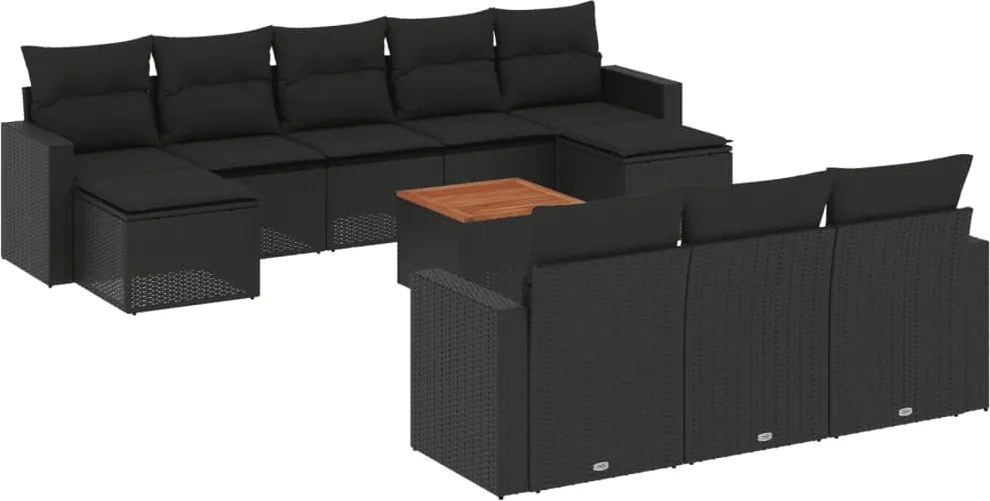 vidaXL Set canapele de grădină cu perne, 11 piese, negru, poliratan
