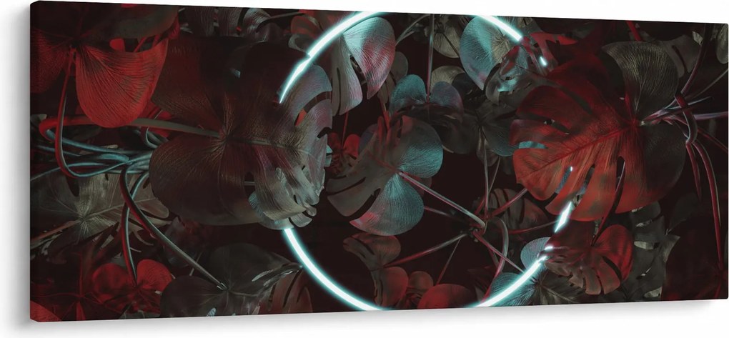 Tablou - Cerc de neon între palmieri (120x50 cm)