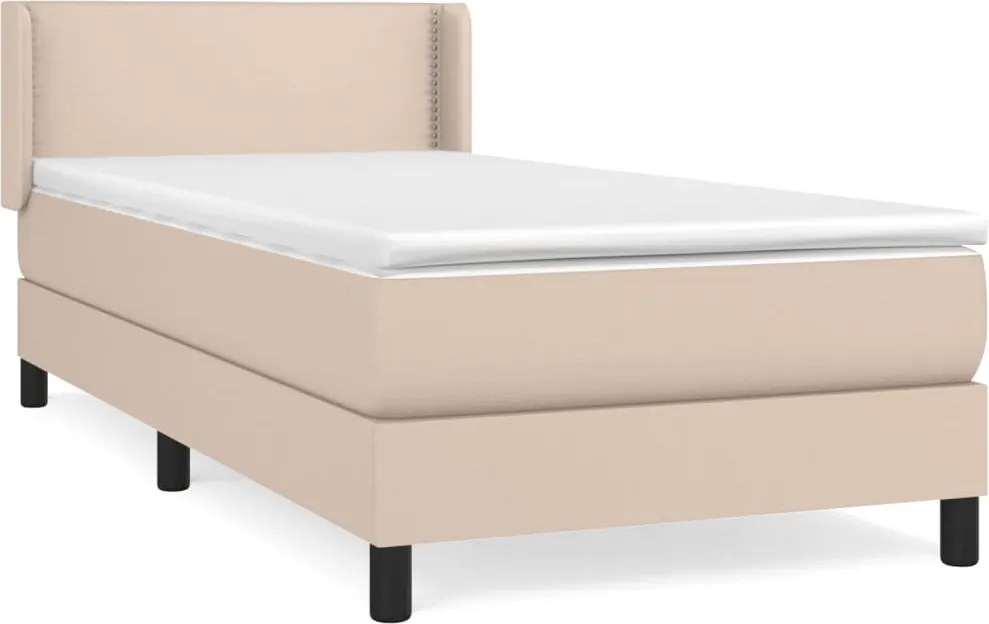 vidaXL Pat box spring cu saltea, cappuccino, 80x200 cm piele ecologică