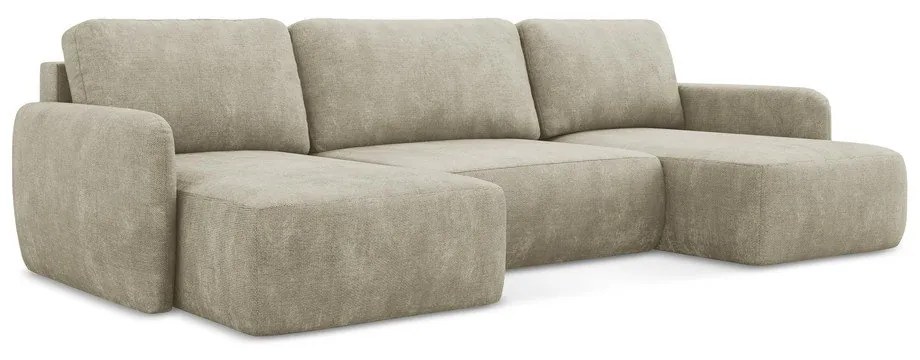 Colțar bej extensibil/cu spațiu de depozitare cu tapițerie din chenille (în formă de "U") Lilo – Makamii