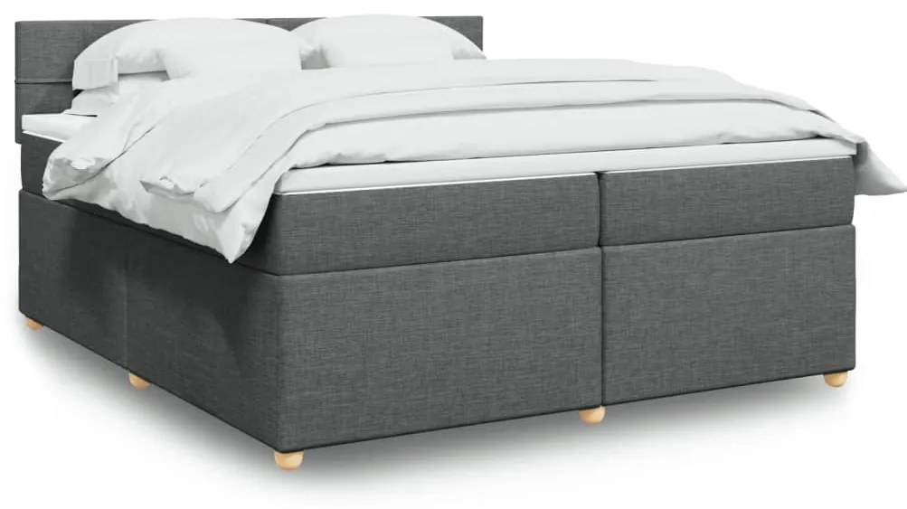 vidaXL Pat box spring cu saltea, gri închis, 200x200 cm, textil