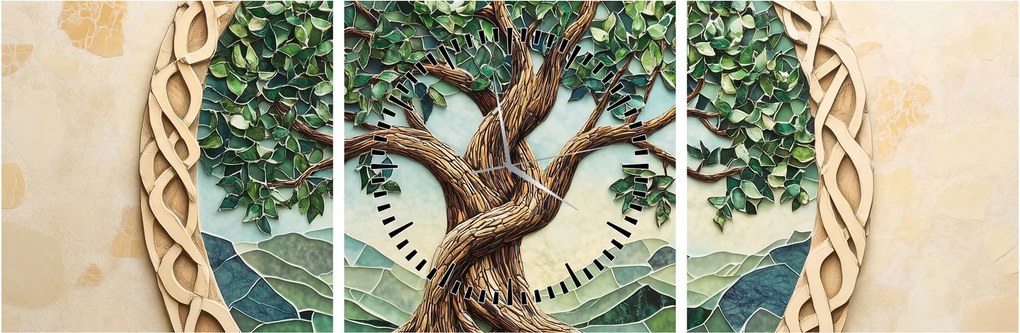 Tablou – Arborele vieții împletit (cu ceas) (90x30 cm)