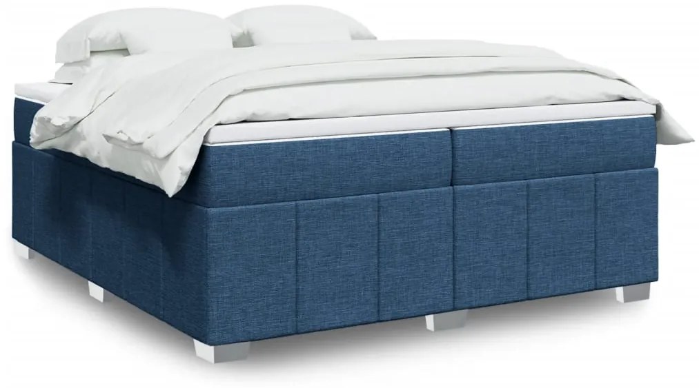 vidaXL Pat box spring cu saltea, albastru, 200x200 cm, textil
