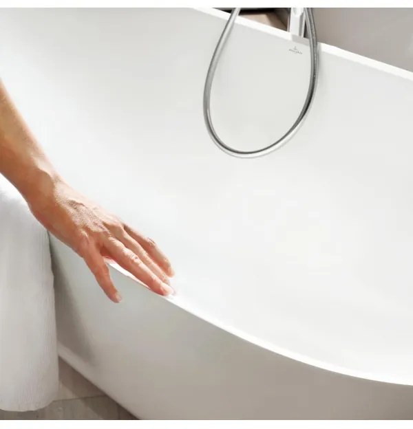 Cada free-standing, Villeroy&amp;Boch Theano, compozit Quaryl, 155x75cm, Alb Alpin, UBQ155ANH7F200V-01