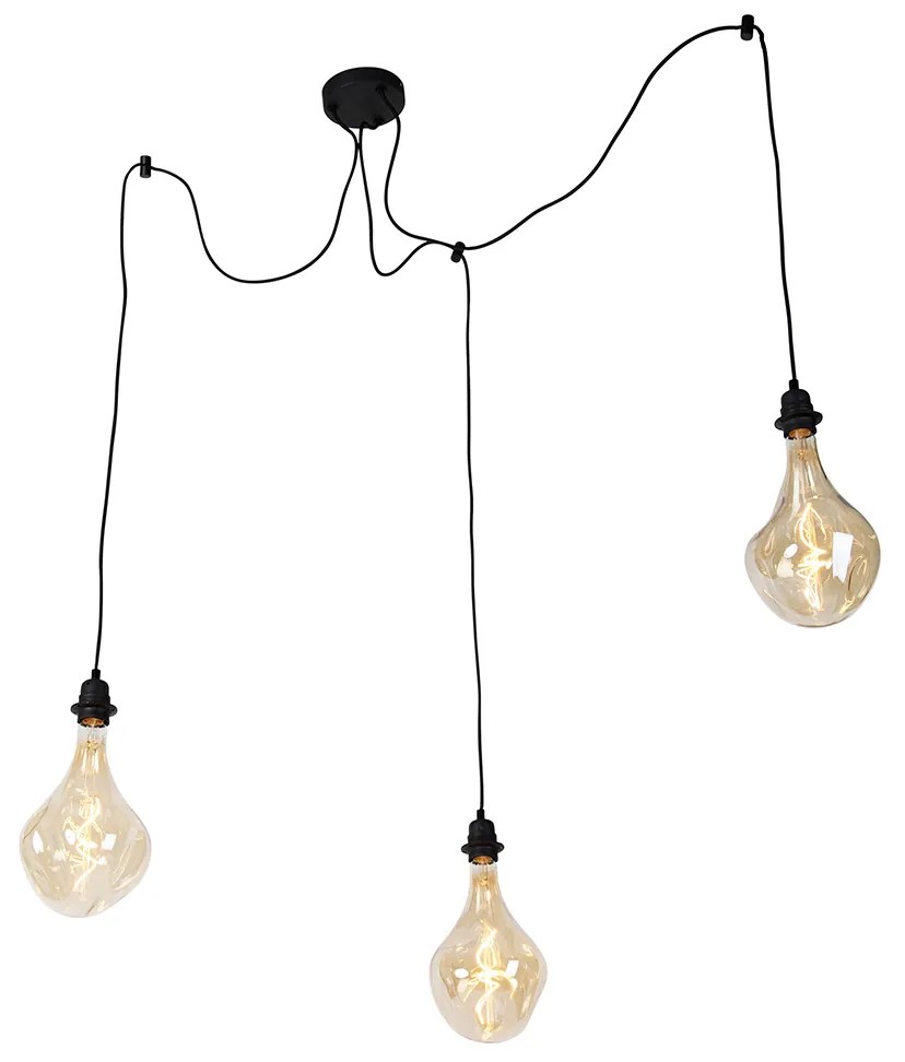 Lampă suspendată neagră cu 3 lumini, inclusiv LED auriu reglabil - Cava Luxe