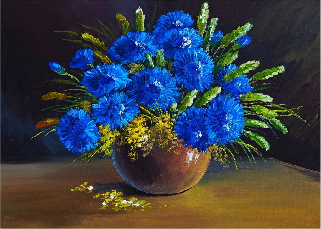 Tablou - Flori albastre în vază (70x50 cm)