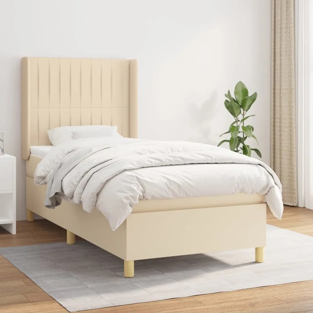 vidaXL Pat box spring cu saltea, crem, 80x200 cm, textil