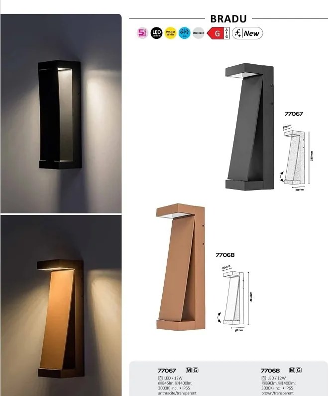 Aplica LED perete exterior IP65 Bradu maro