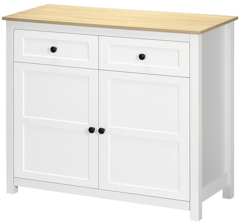 HOMCOM Comodă mobilier de depozitare cu 2 uși și raft reglabil în înălțime 2 sertare 100 x 40 x 85 cm alb și aspect lemn | Aosom Romania