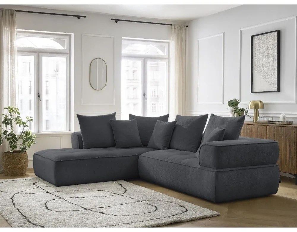 Colțar gri închis cu tapițerie din chenille (cu colț pe partea stângă/în formă de ”L”) Whesley – Bobochic Paris