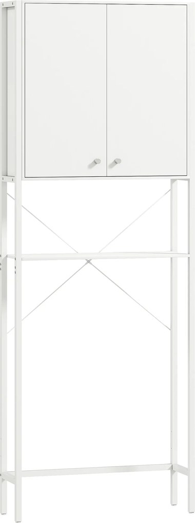 Mobilier HOMCOM pentru Baie Deasupra WC-ului cu Dulap și Raft Deschis, Mobilier Salvaspazio cu Picioare din Metal pentru Baie și Spălătorie, 64x20x180 cm, Alb | Aosom Romania