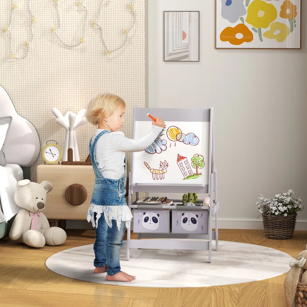 AIYAPLAY Tablă pentru Copii 3-În-1 cu 2 Rafturi și Șevalet din Lemn pentru Copii de 3-8 Ani, 54x46,5x93 cm, Roz | Aosom Romania