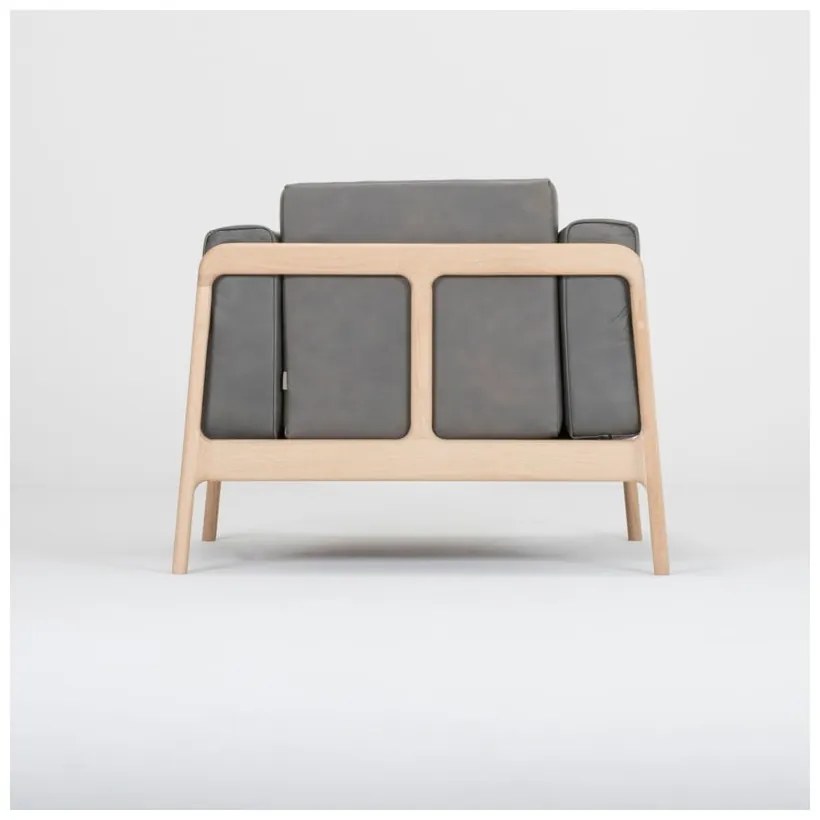 Fotoliu din piele bovină cu structură din lemn masiv de stejar Gazzda Fawn, gri închis