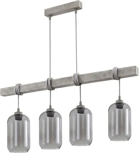 Brilagi - Lustru suspendat pe cablu WOOD GLASS 4xE27/60W/230V pin/gri/gri fumuriu