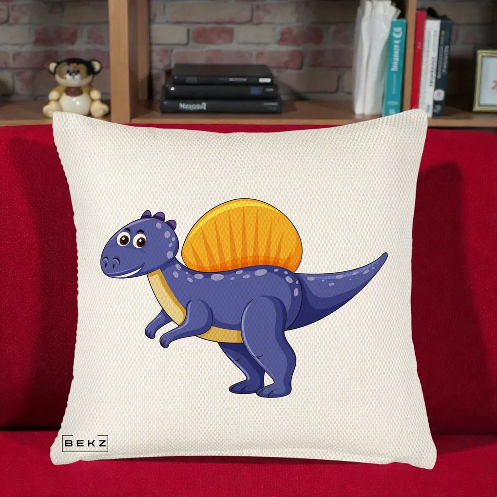 Perna Decorativa Spinozaur Kawaii, 40x40 cm, Crem Reliefat, Husa Detasabila, Perna Inclusa, BEKZ®
