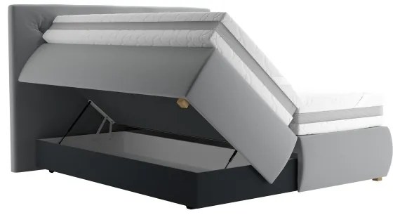 Pat boxspring ELEN 160x200 cm, gri, cu saltea și topper