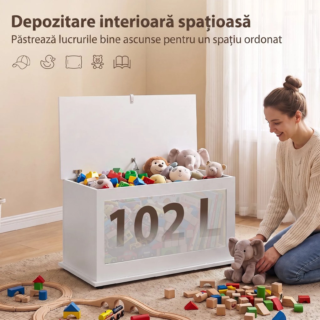 HOMCOM Ladă de Depozitare, Bancă pentru Pantofi cu Capac de Siguranță, pentru Capătul Patului, Alb | Aosom Romania