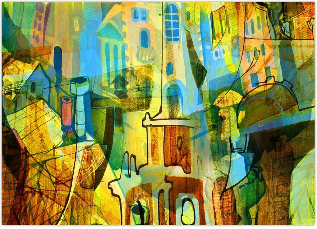 Tablou - Arhitectură, abstractizare cubistă (70x50 cm)