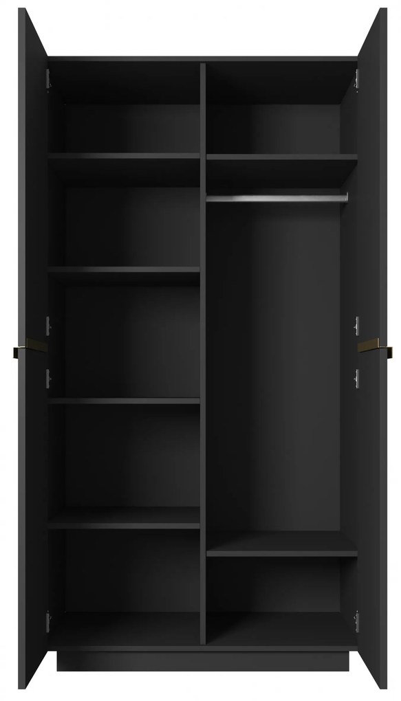 Dulap Nicole 100 cm cu rafturi - negru mat / mânere aurii