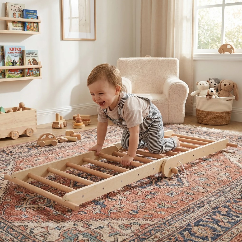 Montessori Triunghiul Pikler 3în1, natural/mix de culori, OPRIN