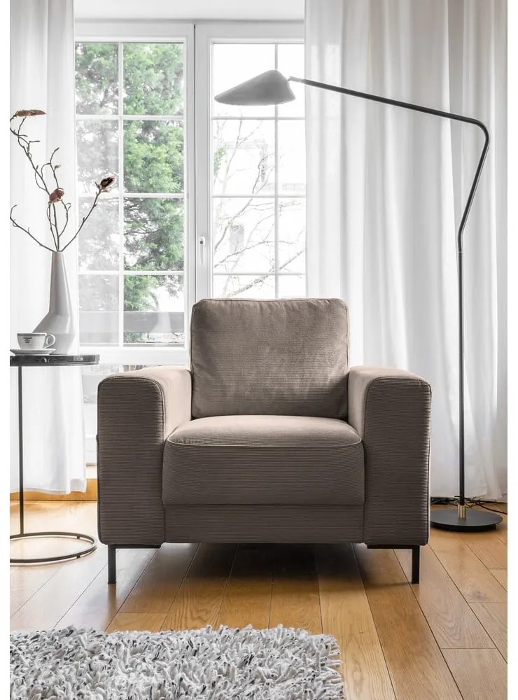 Fotoliu maro cu tapițerie din catifea reiată Lofty Lilly – Miuform