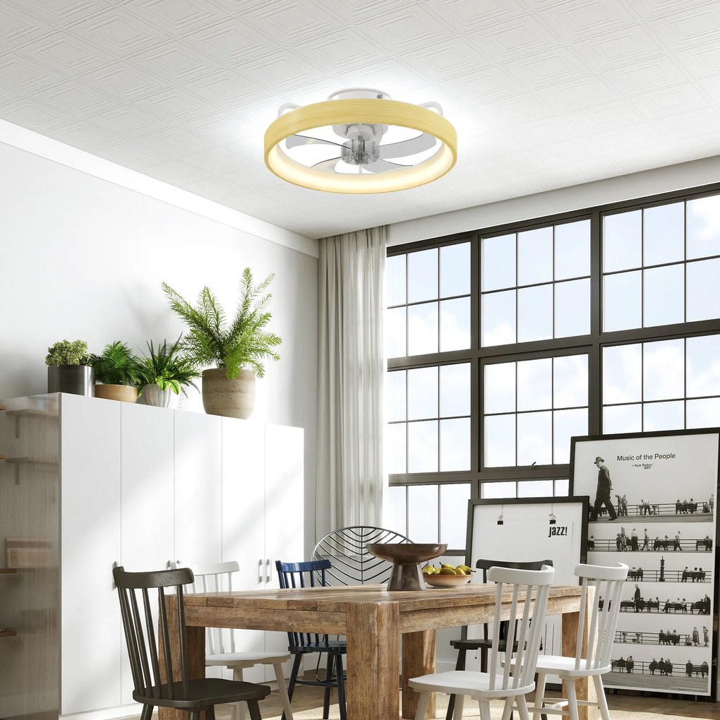 HOMCOM Ventilator de tavan cu lumină LED plafonier ventilator Ø49cm 7 pale 6 viteze luminozitate reglabilă mod vară-iarnă | Aosom Romania