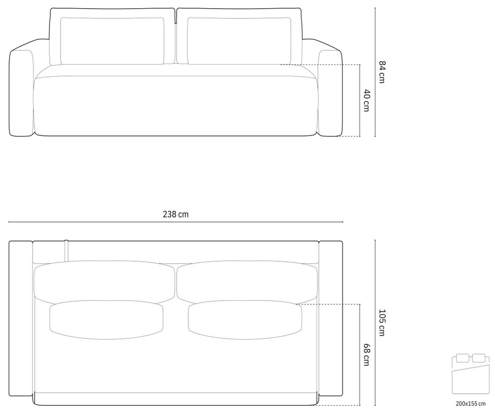 Canapea extensibila Belfast 3 locuri catifea L238 cm
