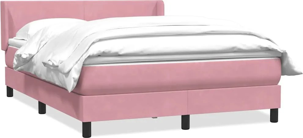 vidaXL Pat box spring cu saltea, roz, 140x210 cm, catifea
