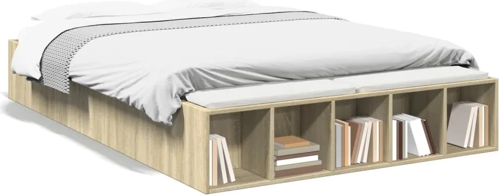vidaXL Cadru de pat, stejar sonoma, 135x190 cm, lemn prelucrat