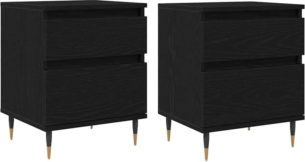 vidaXL Dulap de noapte cu sertar 2 pcs Stejar Negru 40 x 35 x 50 cm
