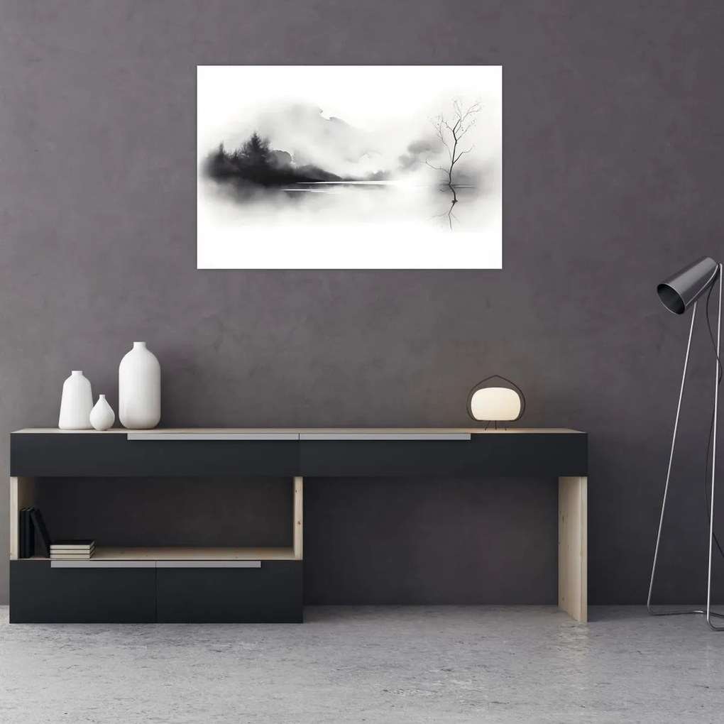 Tablou - pictură cu cerneală de peisaj (90x60 cm)