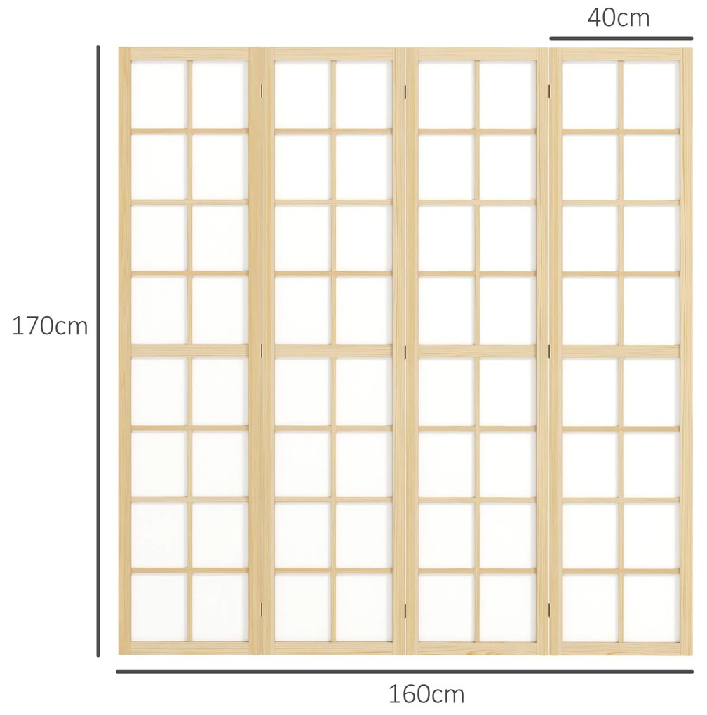 HOMCOM Paravan cu 4 Panouri Pliabile, Separator de Camere Autoportant, Ecran de Intimitate Interior pentru Sufragerie, Dormitor, 160 x 170cm | Aosom Romania