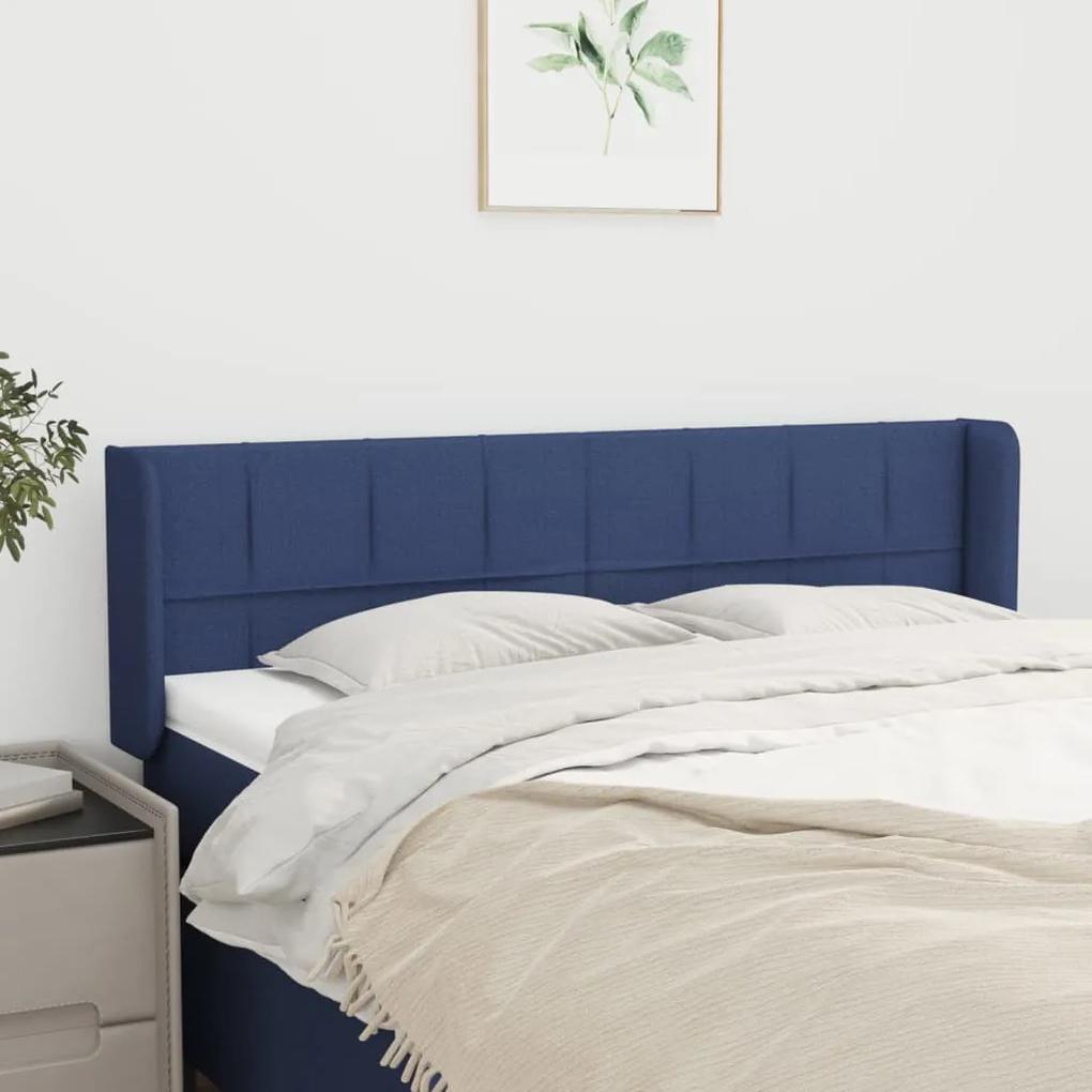 3118772 vidaXL Tăblie de pat cu aripioare, albastru, 147x16x78/88 cm textil