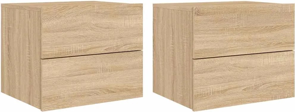 vidaXL Noptiere montate pe perete cu lumini LED, 2 buc., stejar sonoma