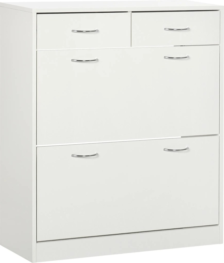HOMCOM Etajeră pentru Pantofi, 12 Perechi, cu 2 Rafturi Interioare Reglabile și 2 Sertare, din Lemn, 80x30x91.5 cm, Alb | Aosom Romania
