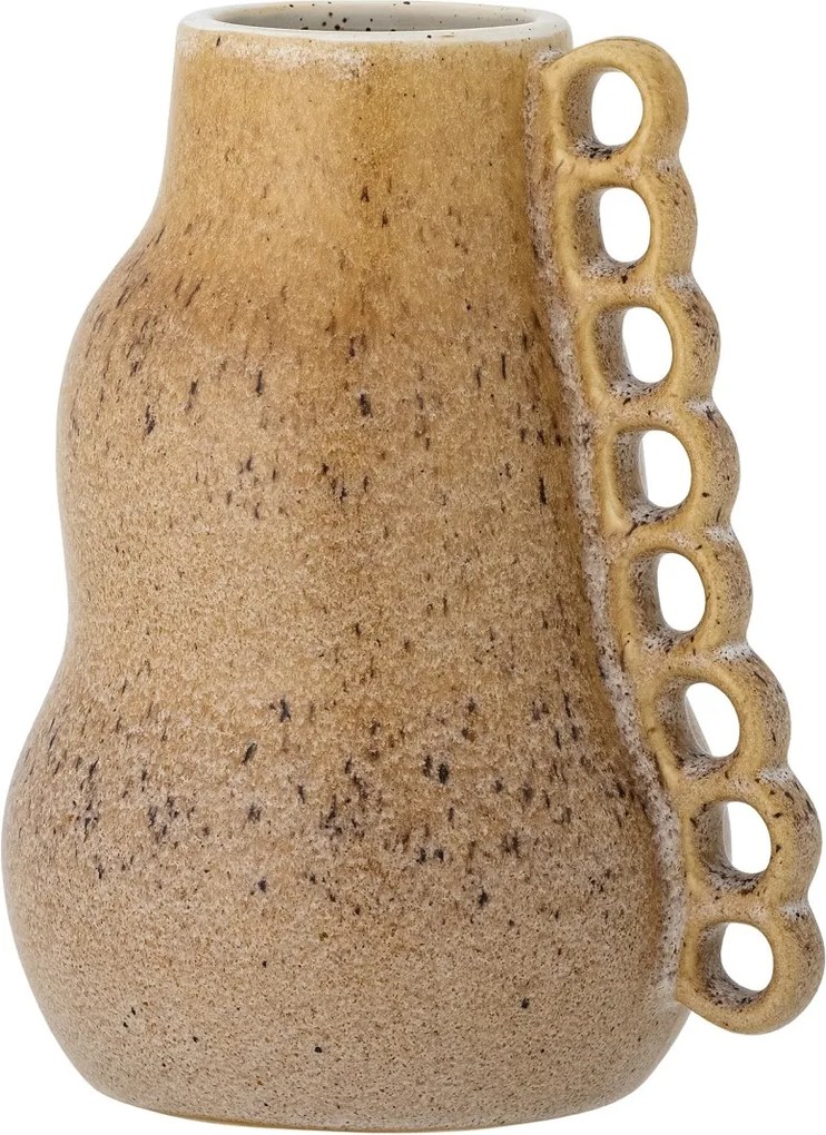 Vază din ceramică artizanală, maro, cu bucle aplicate manual, finisaj cu glazură reactivă, 23 x 19 cm, „Souri”