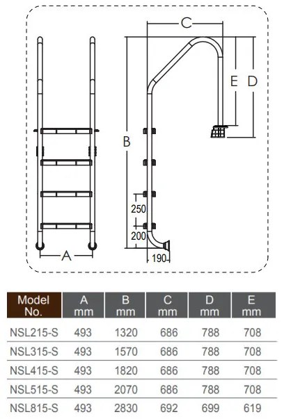Scara piscina standard din inox cu 3 trepte EMAUX NSL 315-S