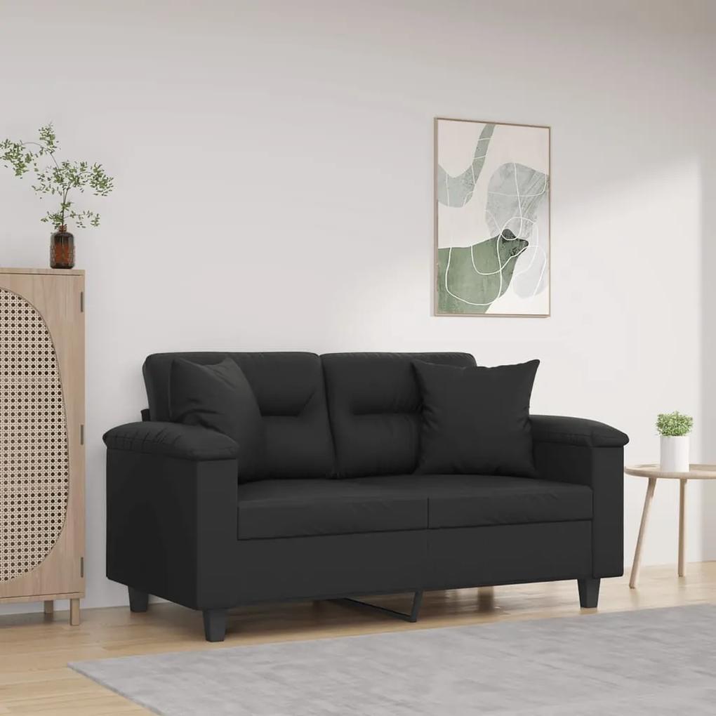 Canapea cu 2 locuri cu pernute, negru, 120 cm, piele ecologica