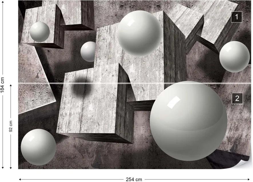 Fototapet GLIX - 3D Concrete Cubes And Spheres + adeziv GRATUIT Tapet nețesute - 254x184 cm