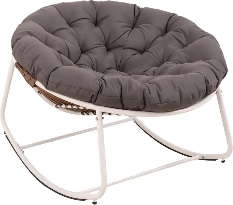 Scaun Balansoar tip Ou, Șezlong din ratan PE, cadru metalic, pernă căptușită, pentru exterior si interior, Gri
