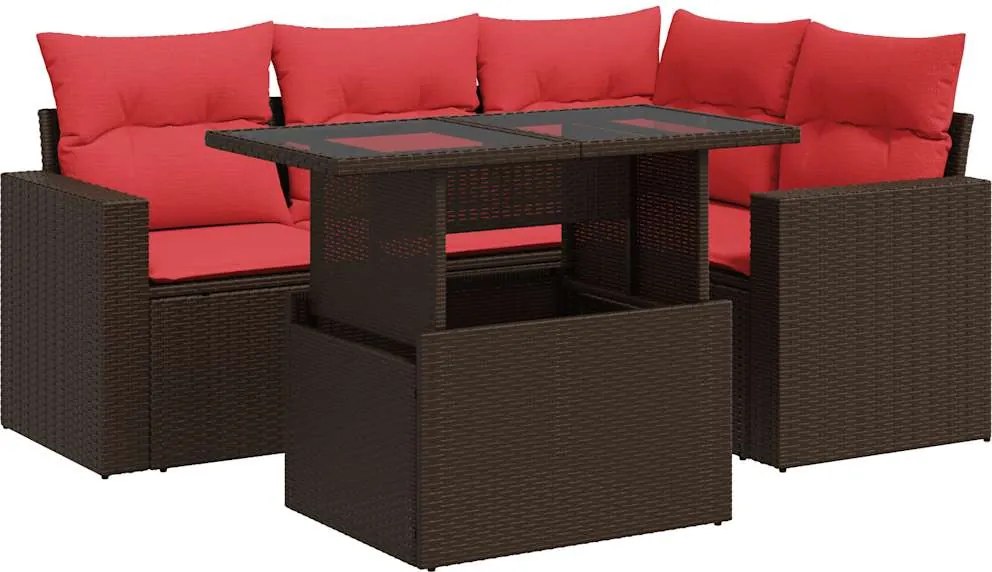 vidaXL Set canapele de grădină cu perne, 5 piese, maro, poliratan