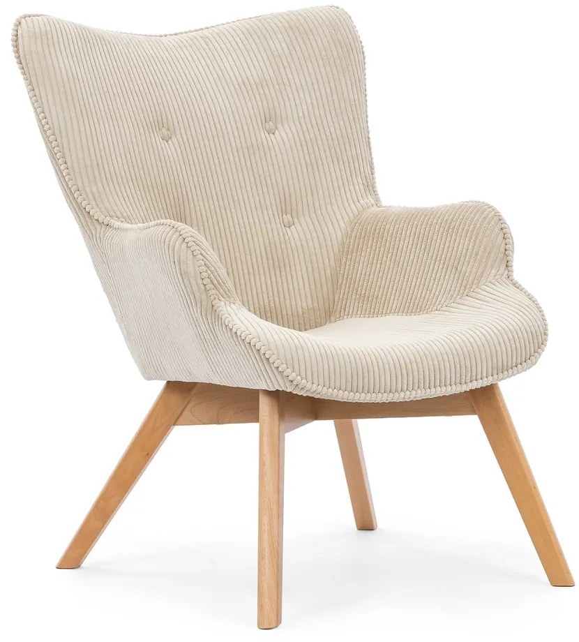 Fotoliu cu taburet bej cu tapițerie din catifea reiată Niko – Ropez