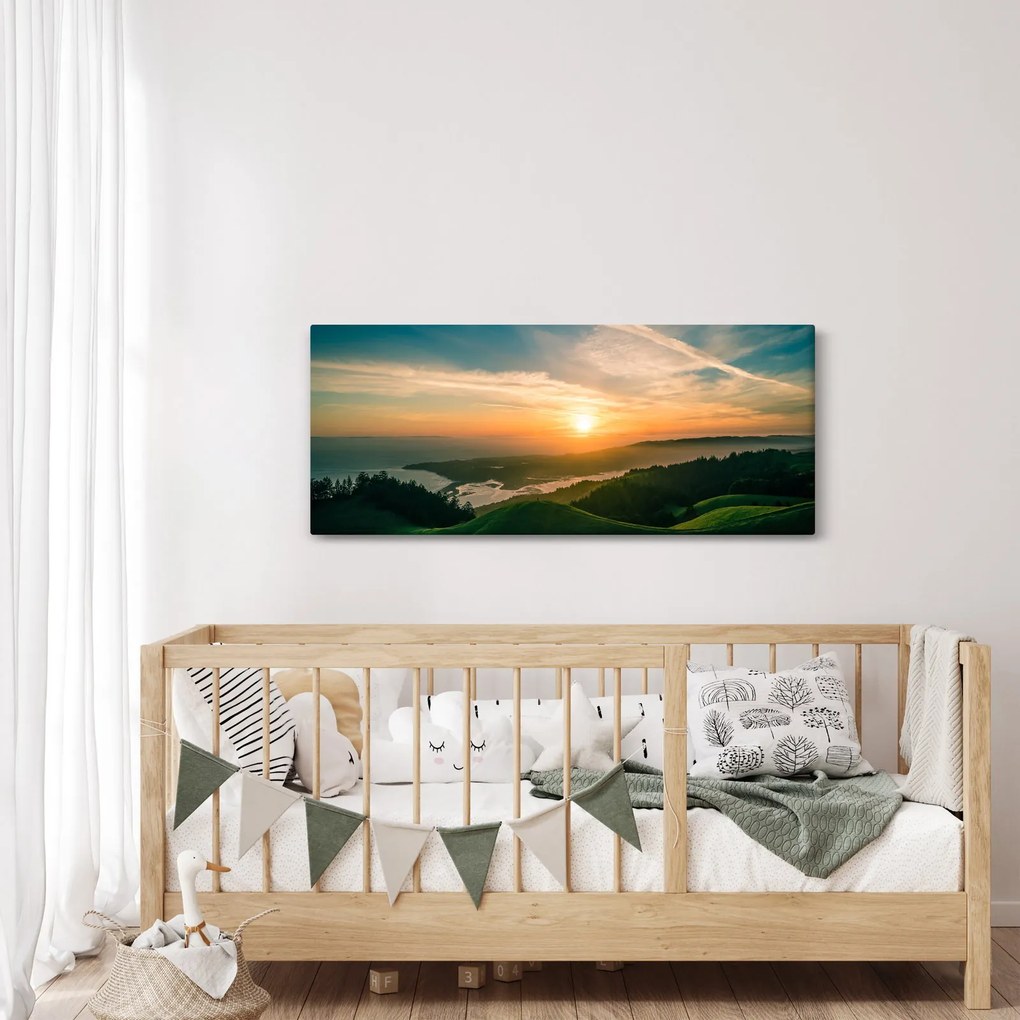 Tablou cu soarele răsărind deasupra mării (120x50 cm)