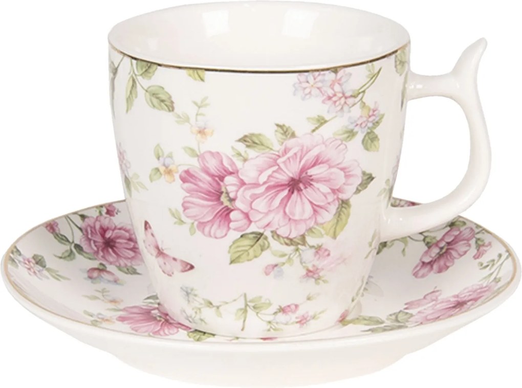 Ceasca cu farfurioara portelan verde roz Roses Ø 7 x 7 cm 0,16 L