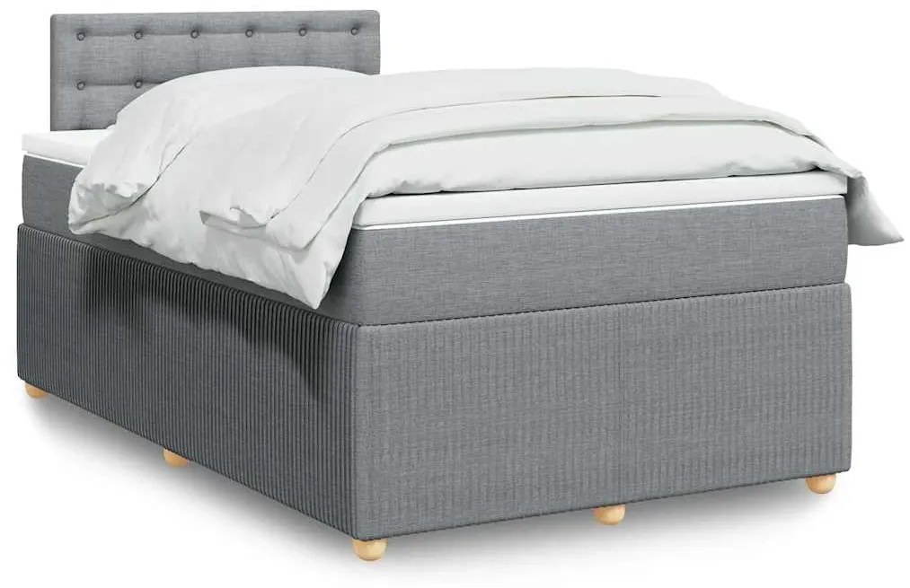 vidaXL Pat continental cu saltea, gri deschis, 120x200 cm, textil
